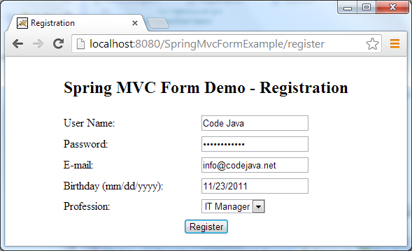 Spring MVC Form Handling Tutorial and Example